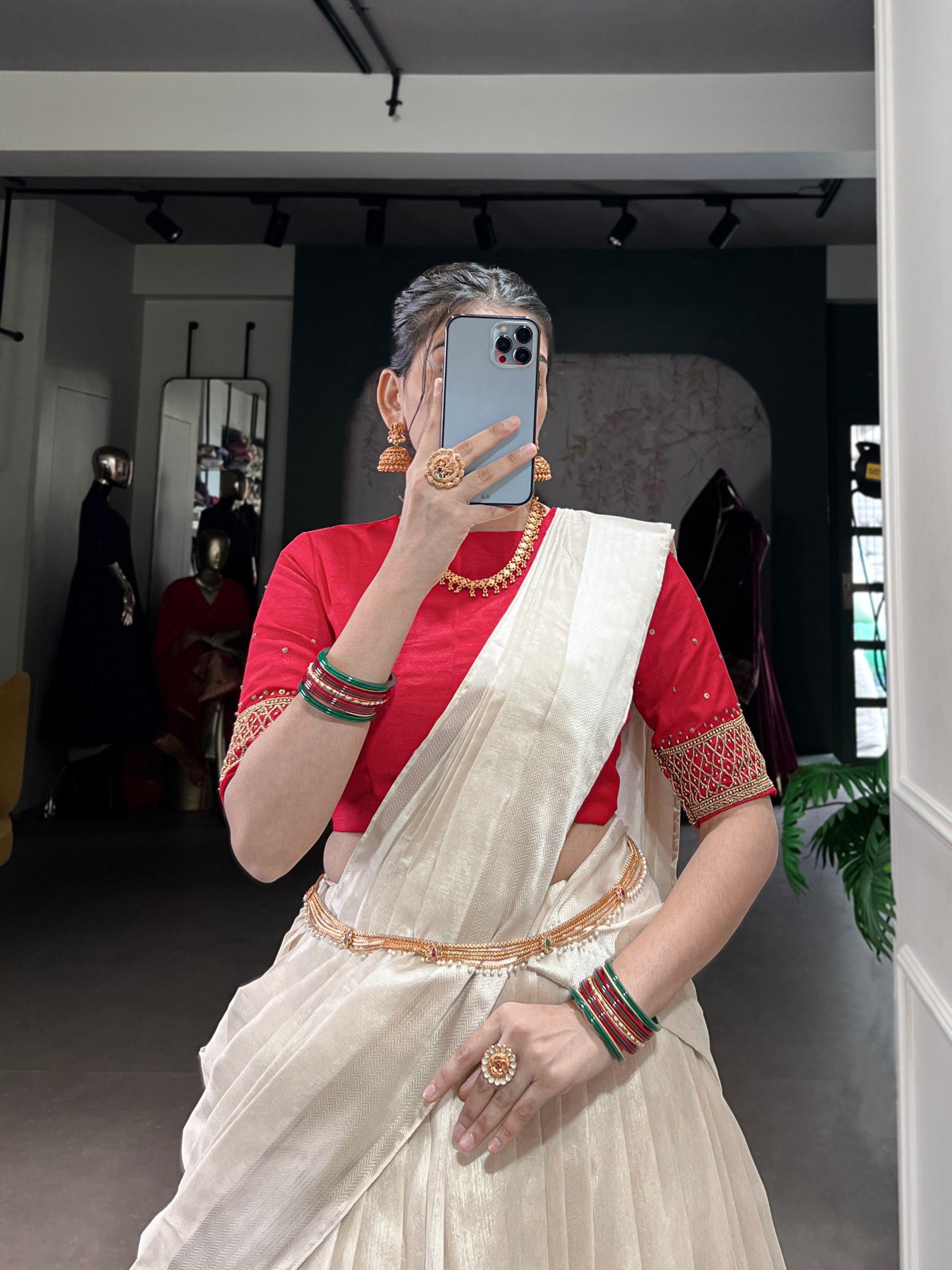 Off White Poly Tasar Viscose Border and Bead Work Traditional Lehenga Choli