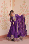Purple Color Star Georgette Zari Sequins Embroidered Gown with Dupatta