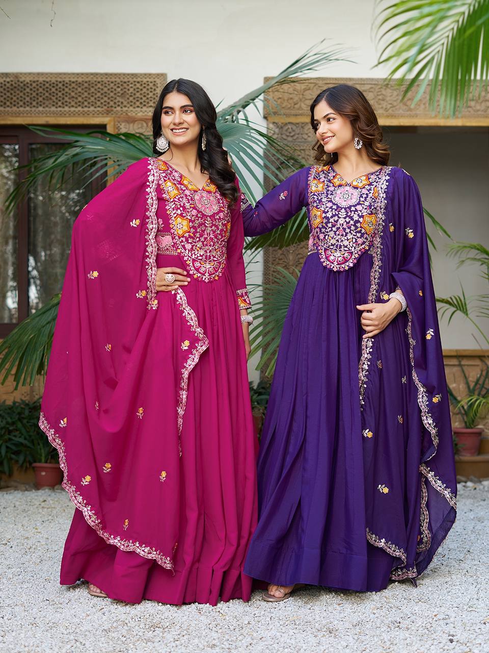 Pink Star Georgette Heavy Sequins Thread Work Gown with Dupatta