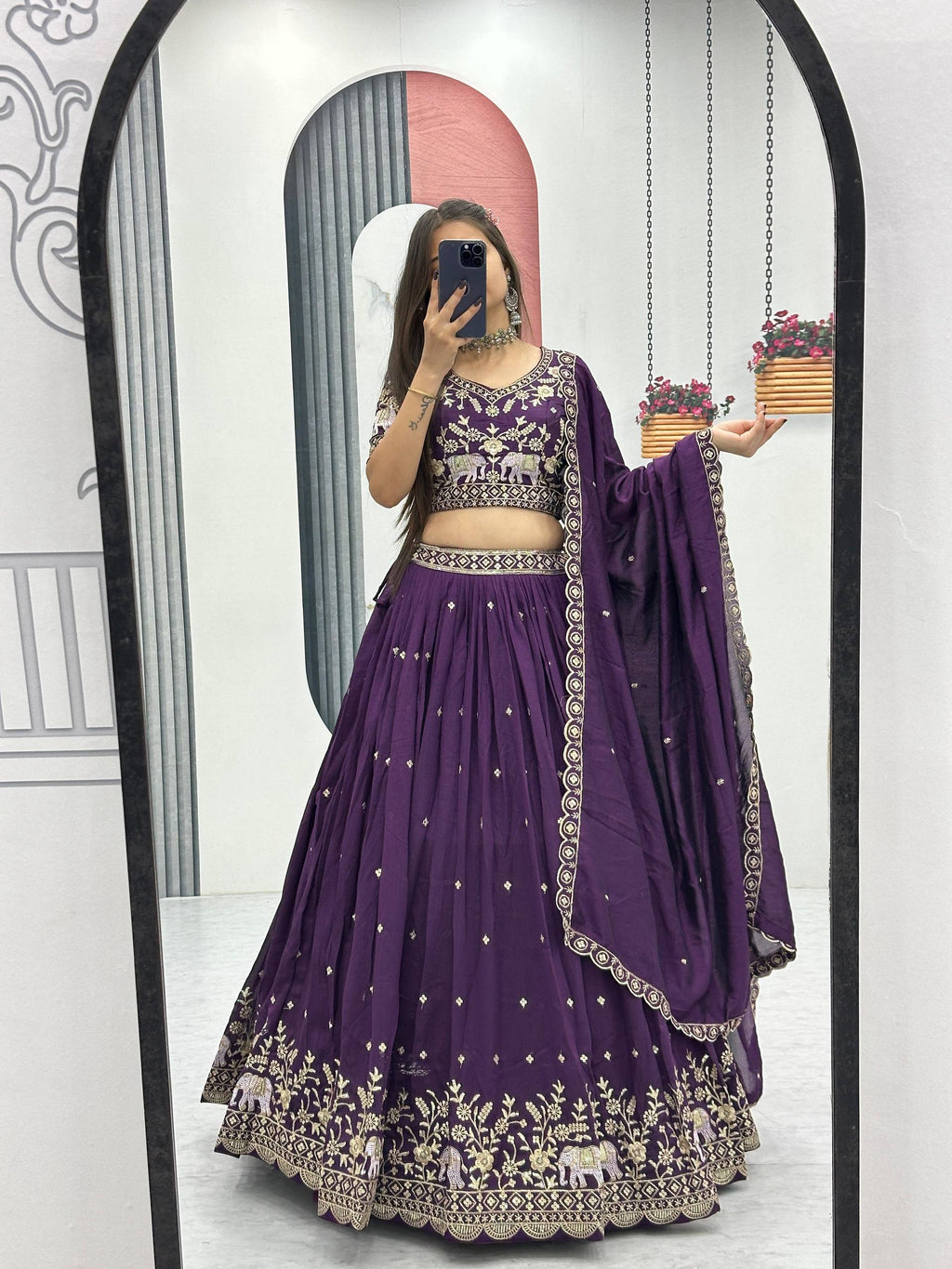 Gopi Deep Purple Color Vichitra Silk Embroidery Sequins Thread Work Lehenga Choli