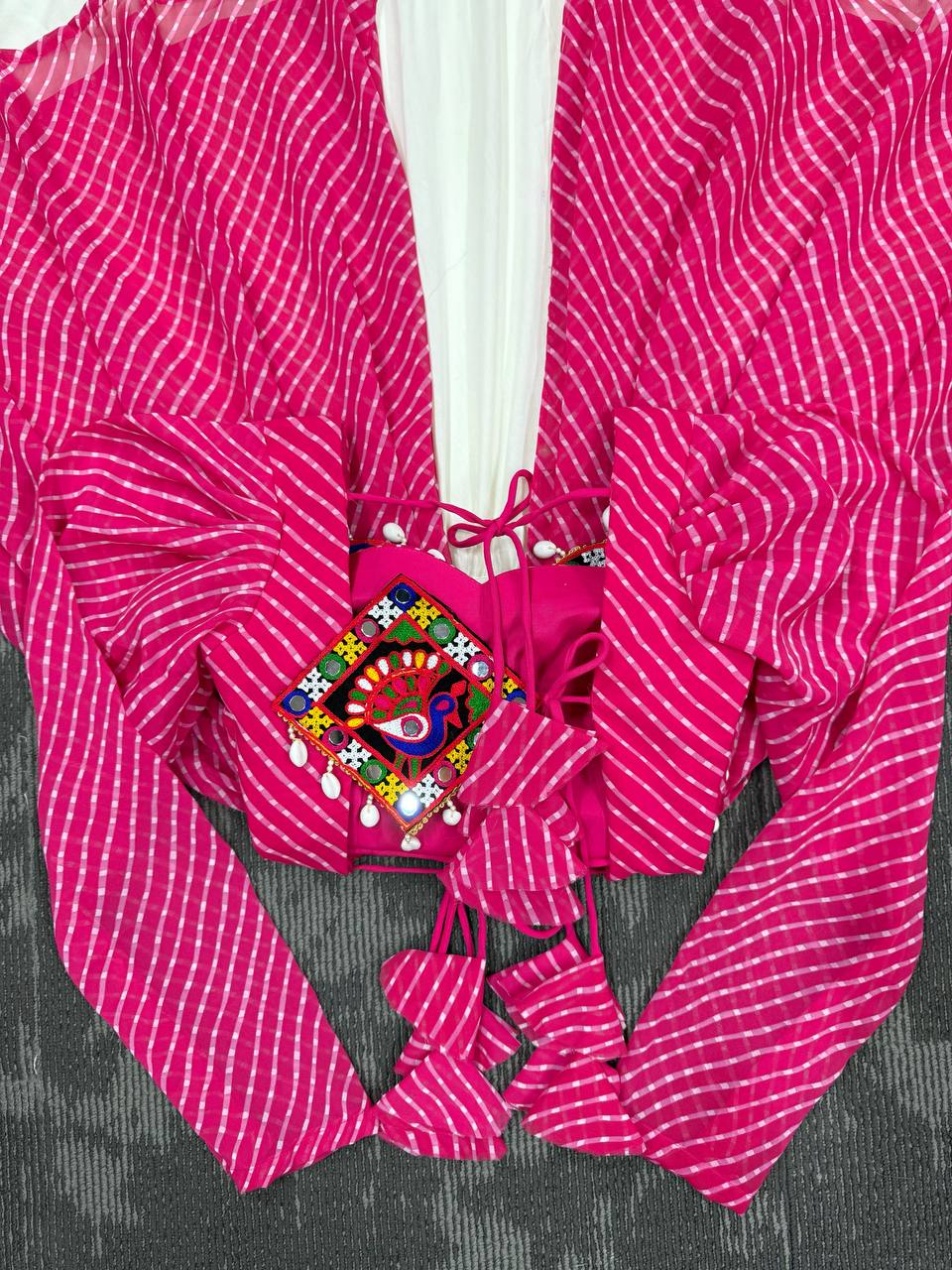 Pink Georgette Top with Digital Print and Thread Work Butter Silk Gota Patti Work Lehenga