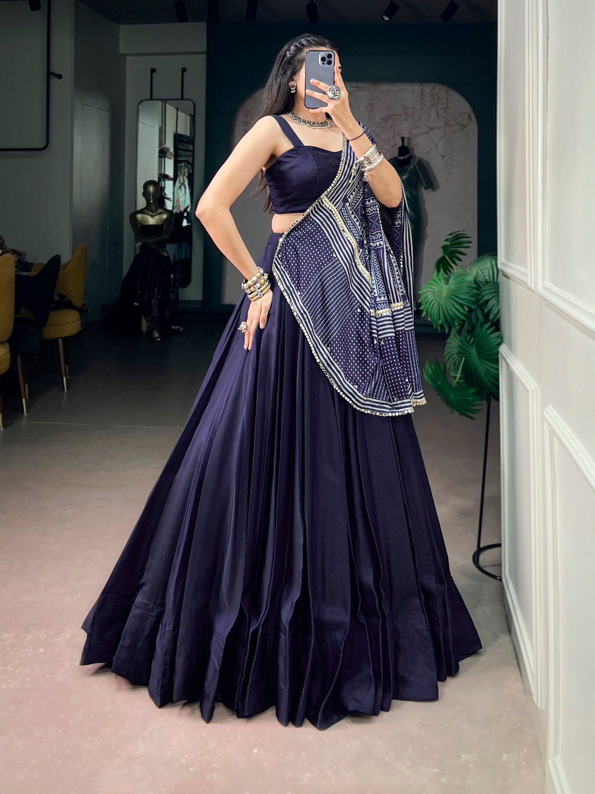 Oorja Blue Moonga Silk Lehenga Choli