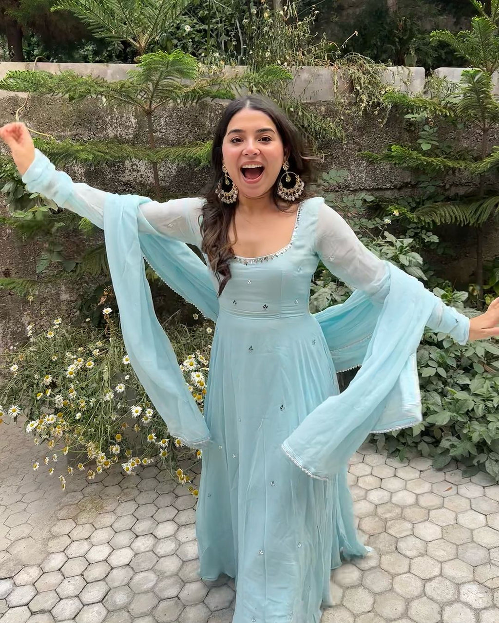 Niya sky blue georgette embroidered Anarkali suit set