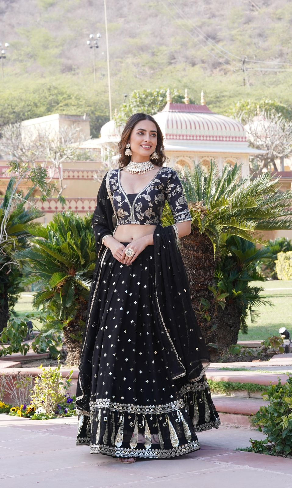 Vrinda black sequins embroidered lehenga set