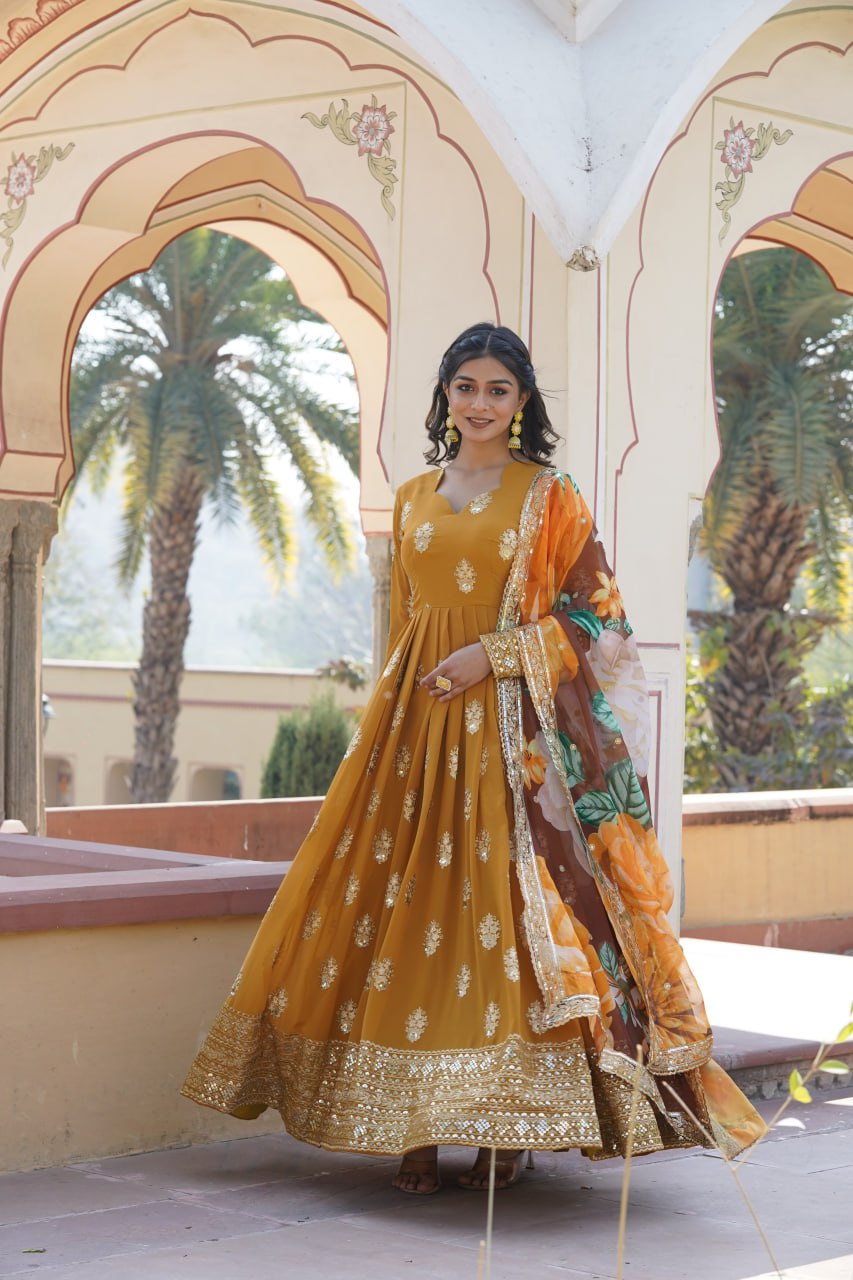 Padmini georgette yellow embroidery anarkali gown set
