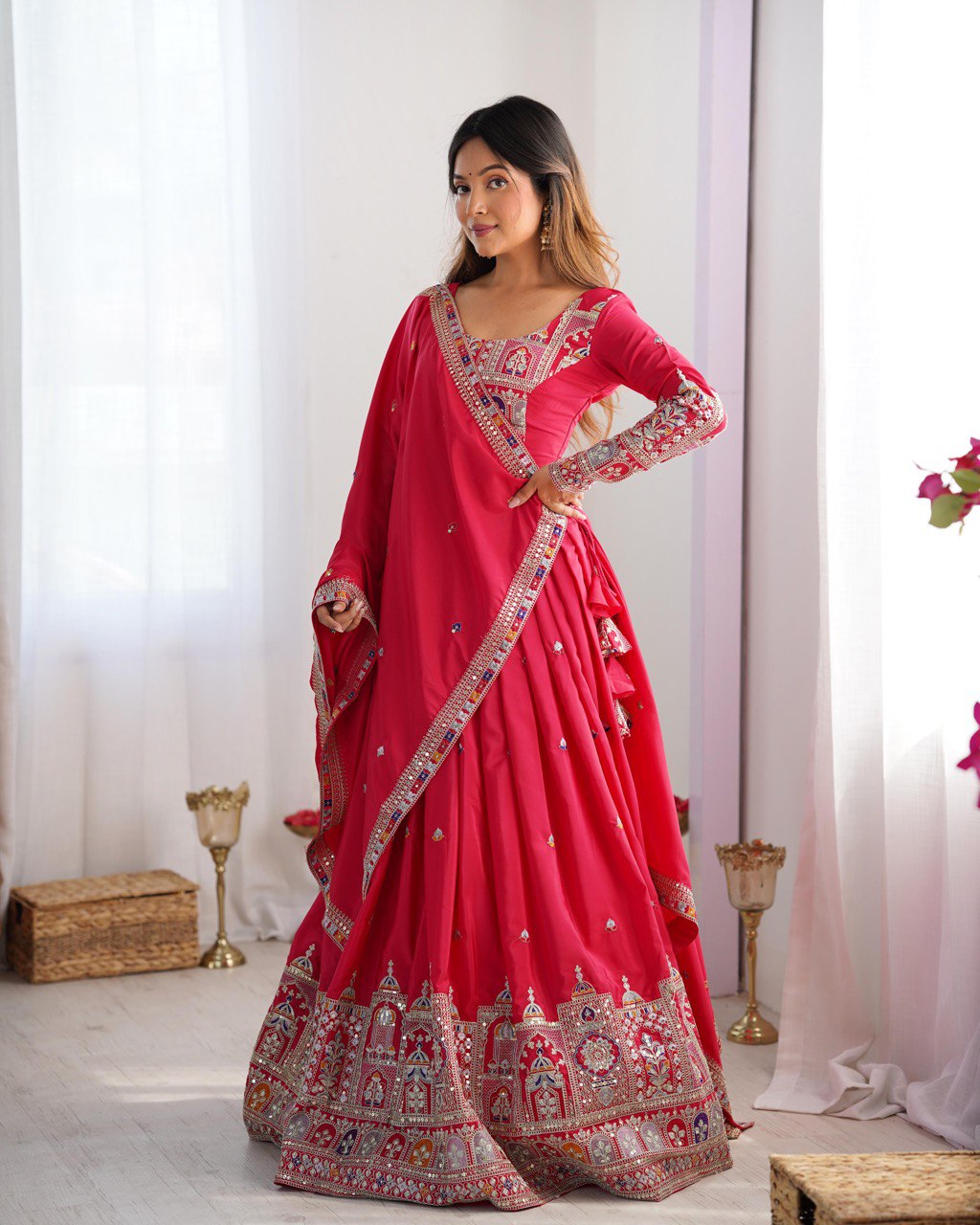 Pink natural crepe silk Kavyani designer lehenga choli