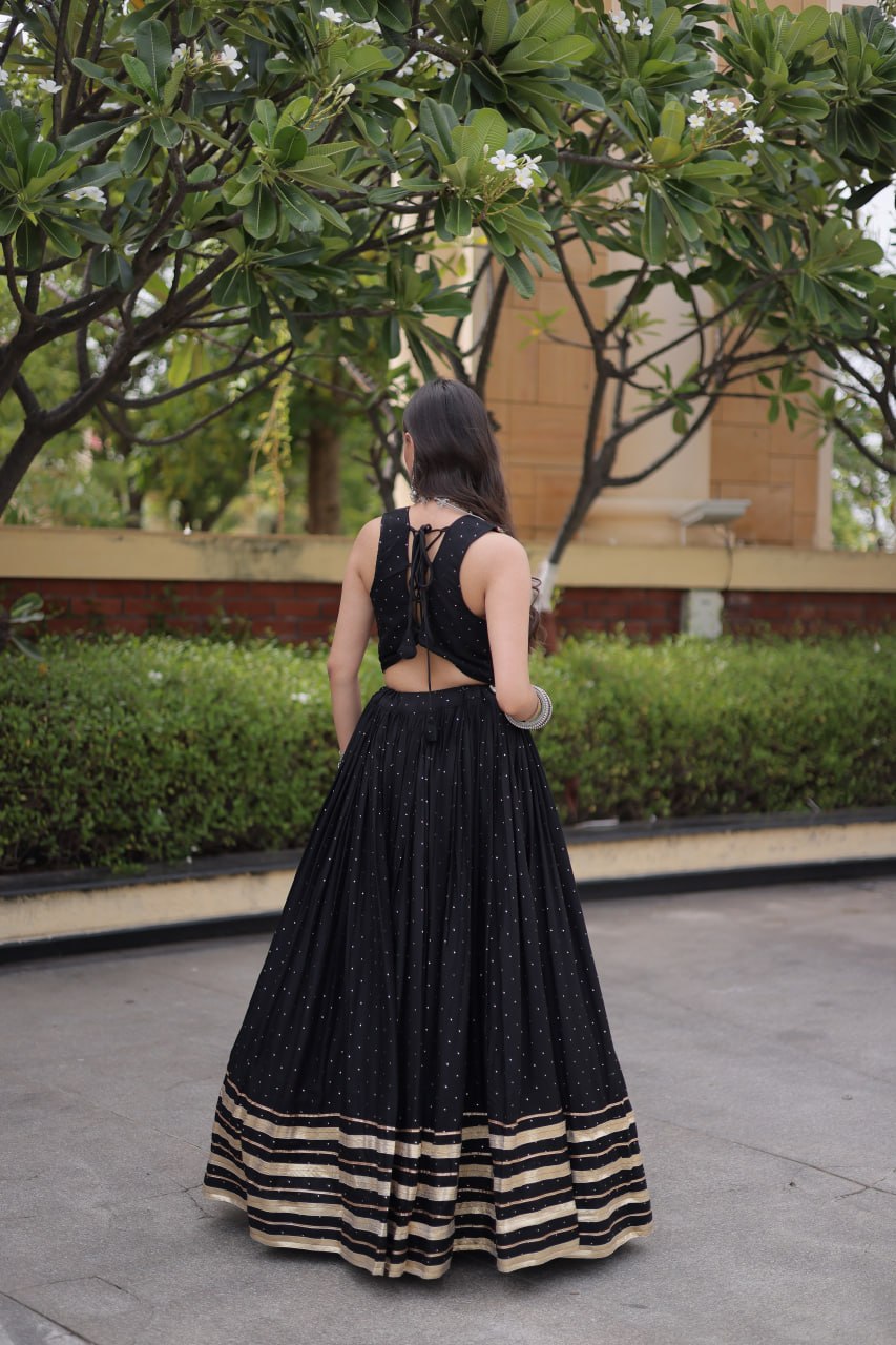 Yashvi Black Reyon Mukesh Patti Lace Lehenga Choli