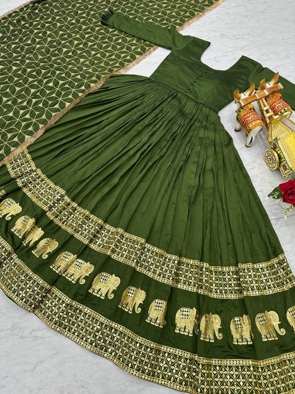Pragnika Pure Silk Embroidered Gown with Dupatta