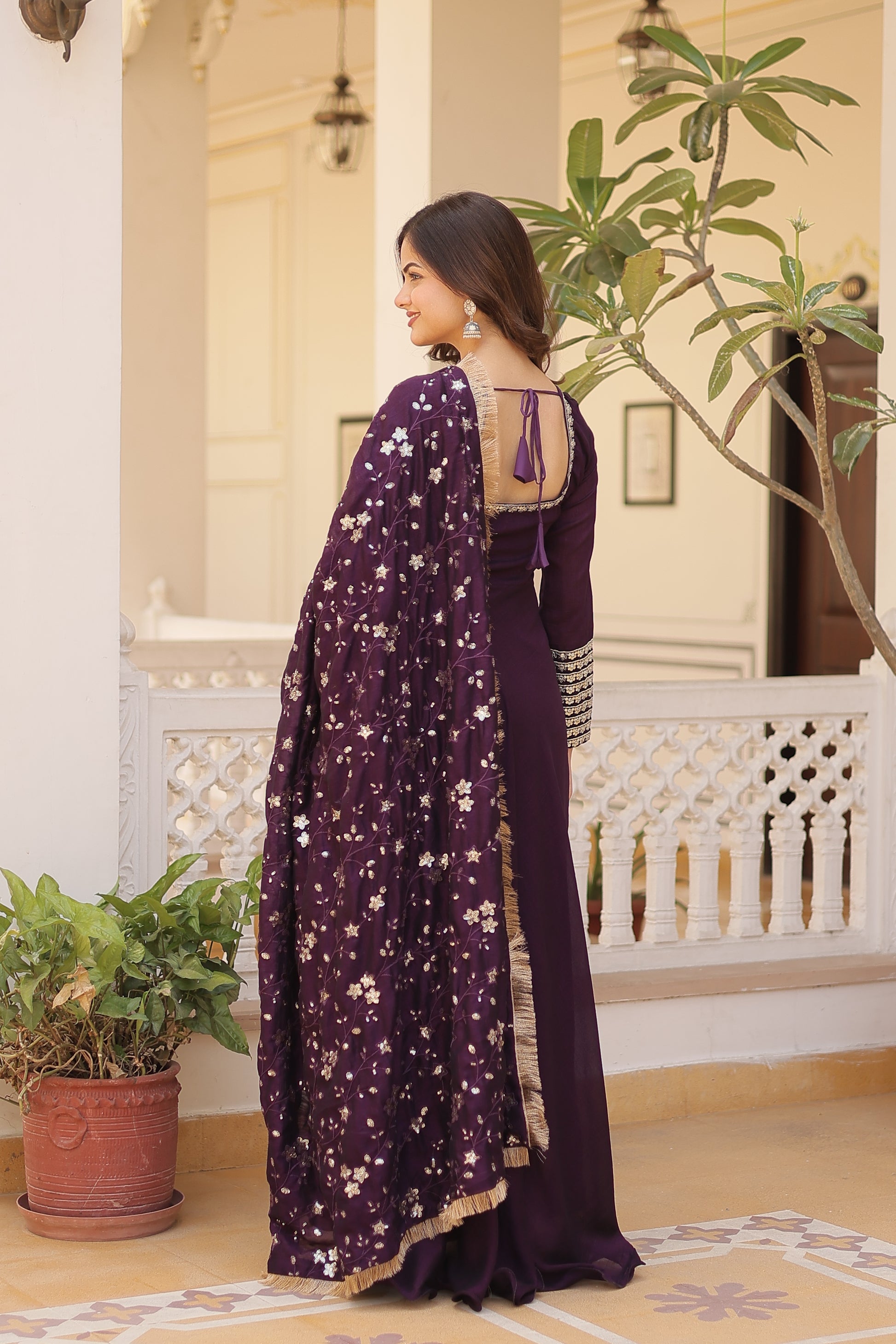 Aparajita Purple Vichitra Silk Anarkali Gown Set