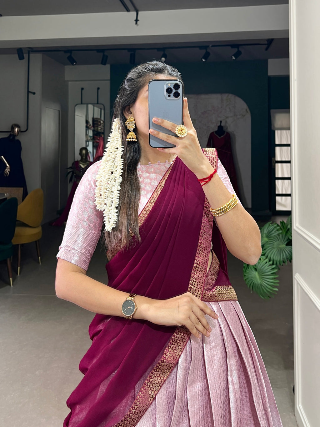 Pink Jacquard Silk Weaving Work Lehenga Choli With Dupatta and Lace Border