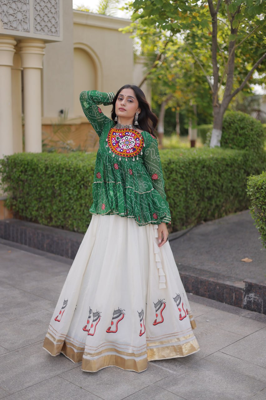 Harshita Green Kora Cotton Gota-Lace Bandhani Lehenga