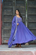 Rahi Lavender Color Faux Blooming Sequins Beads Embroidered Gown with Dupatta