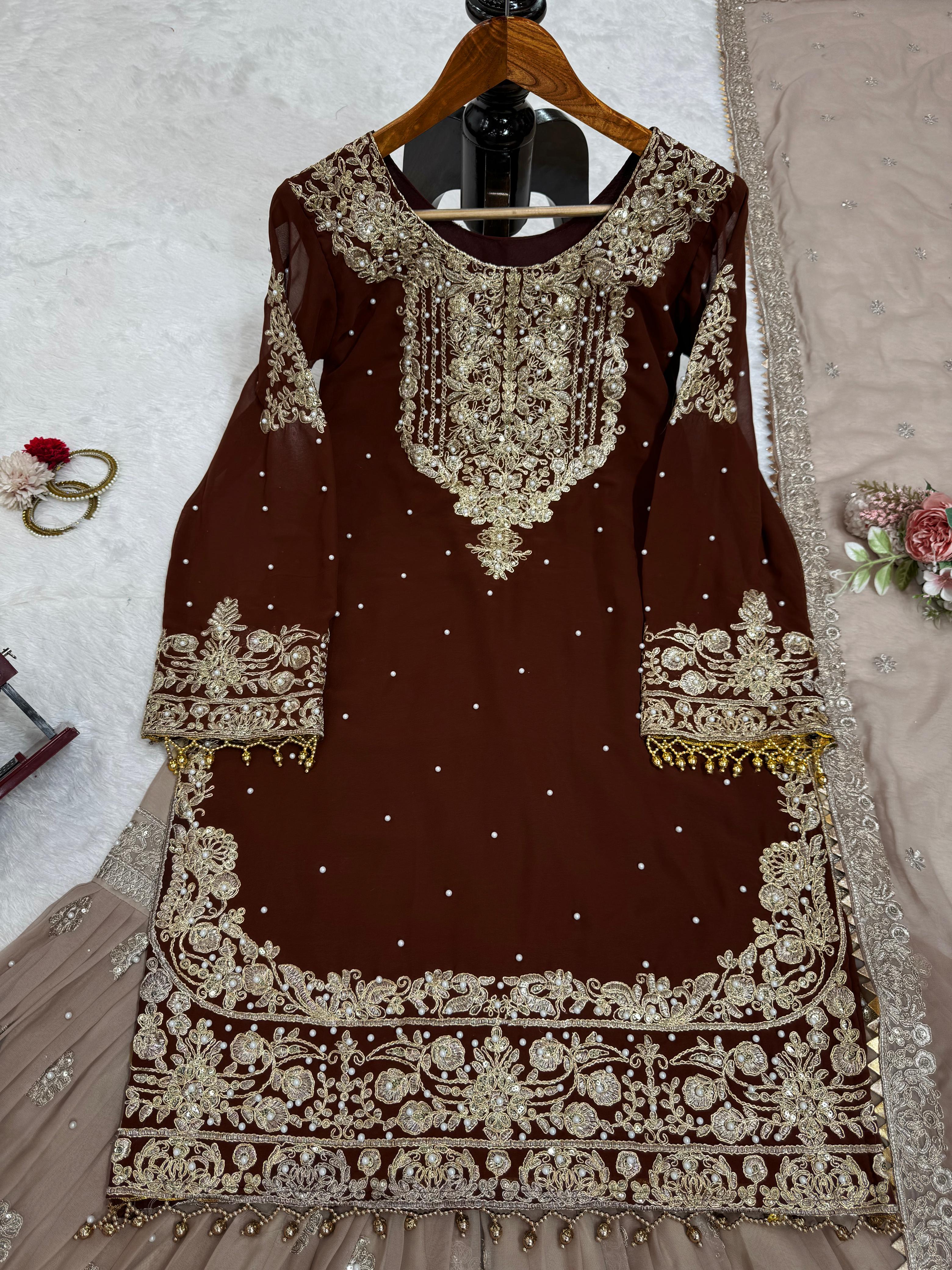 Niyati Georgette Embroidered Kurti Sharara Set