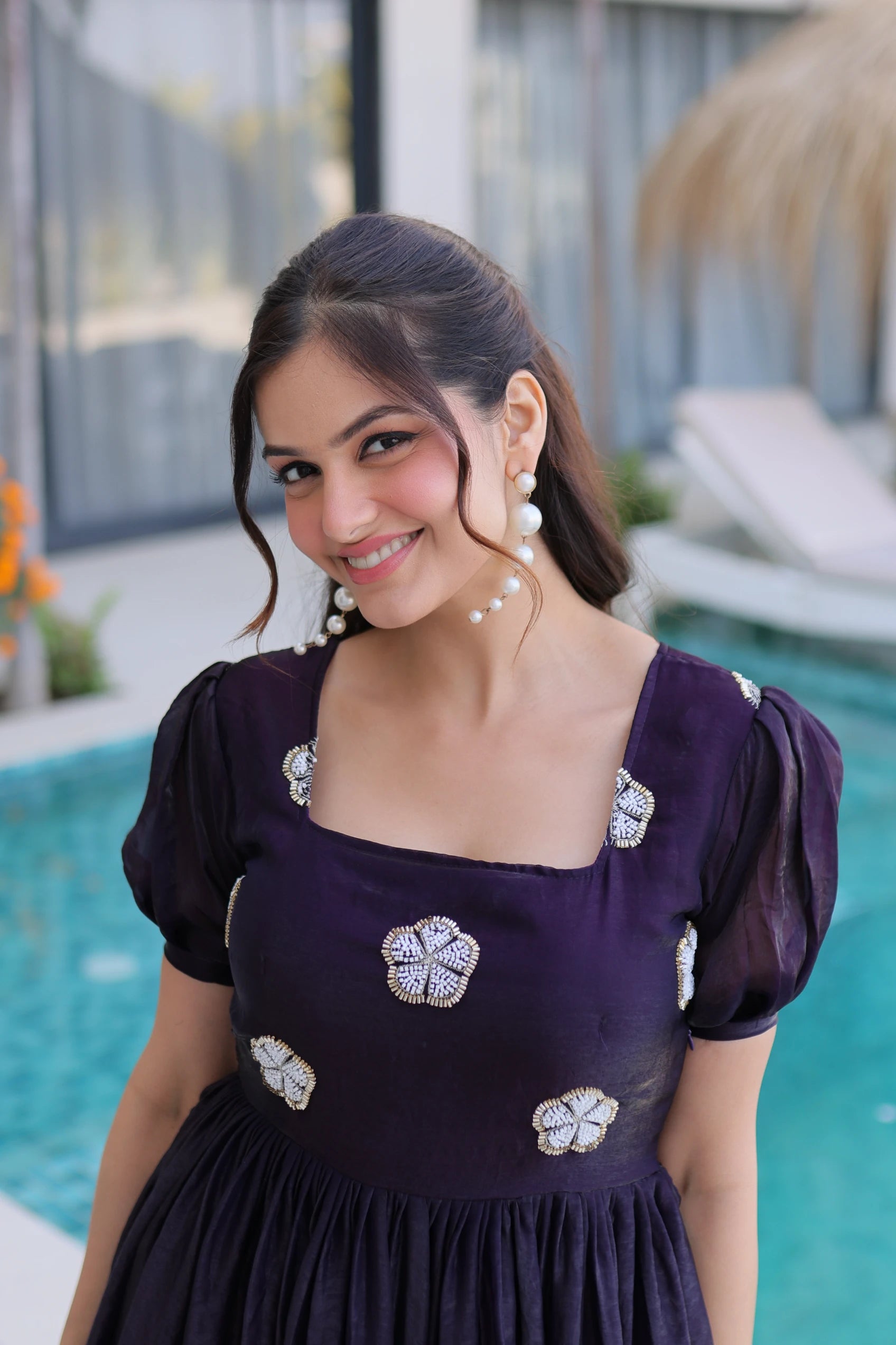 Sruvika Purple Color Fendi Silk With Beads Embroidered Work Gown