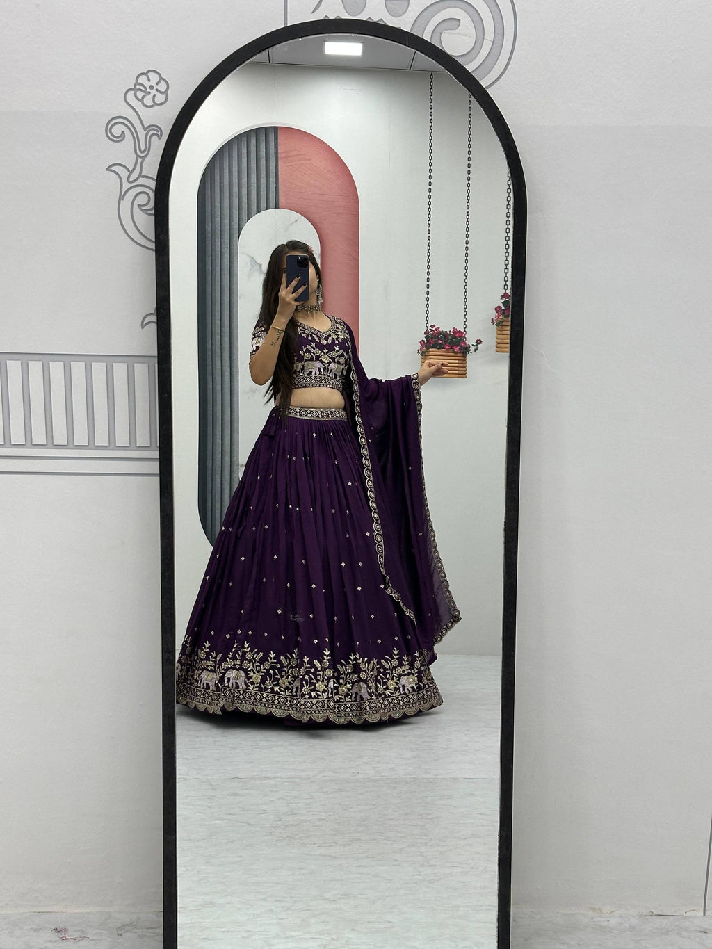 Gopi Deep Purple Color Vichitra Silk Embroidery Sequins Thread Work Lehenga Choli