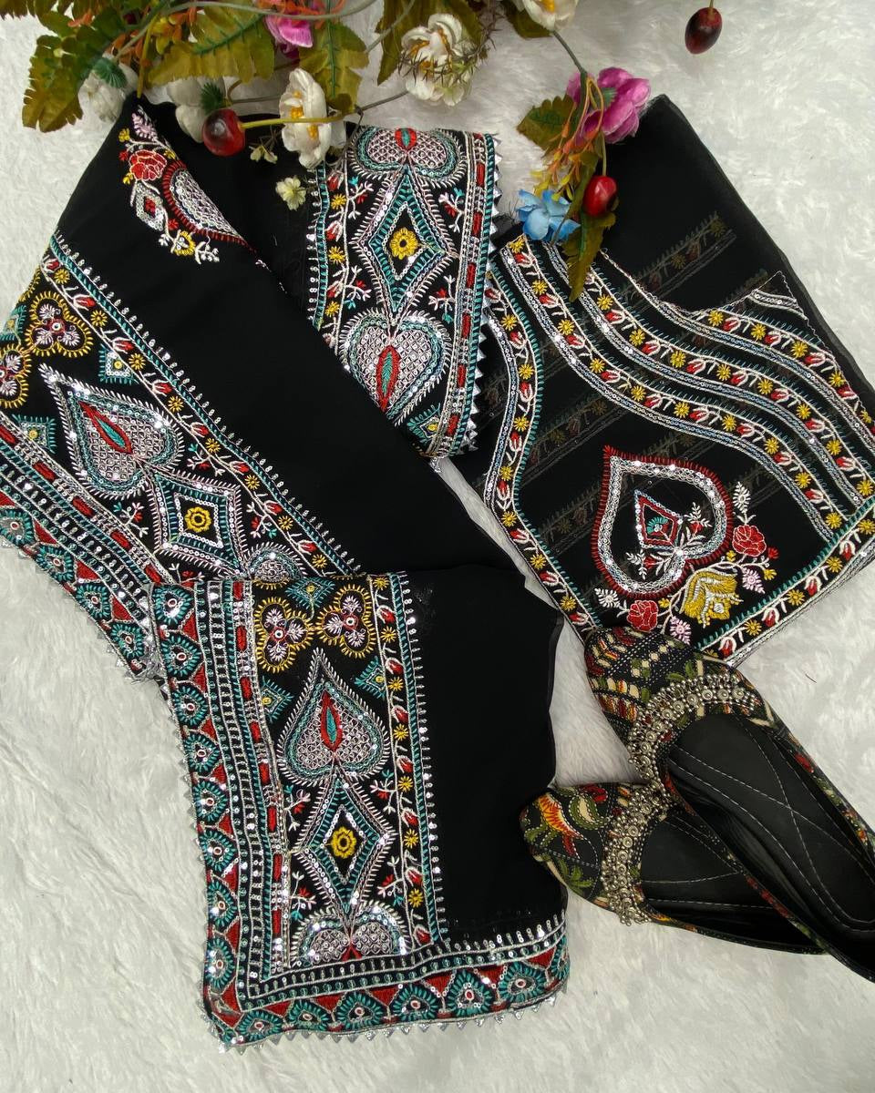 Tejasswi Prakash Black Georgette Embroidered Saree