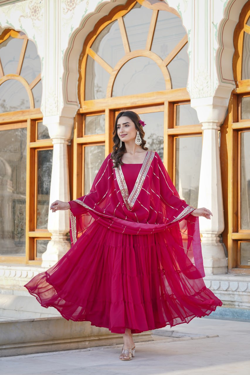 Dakshayani red georgette anarkali gown set