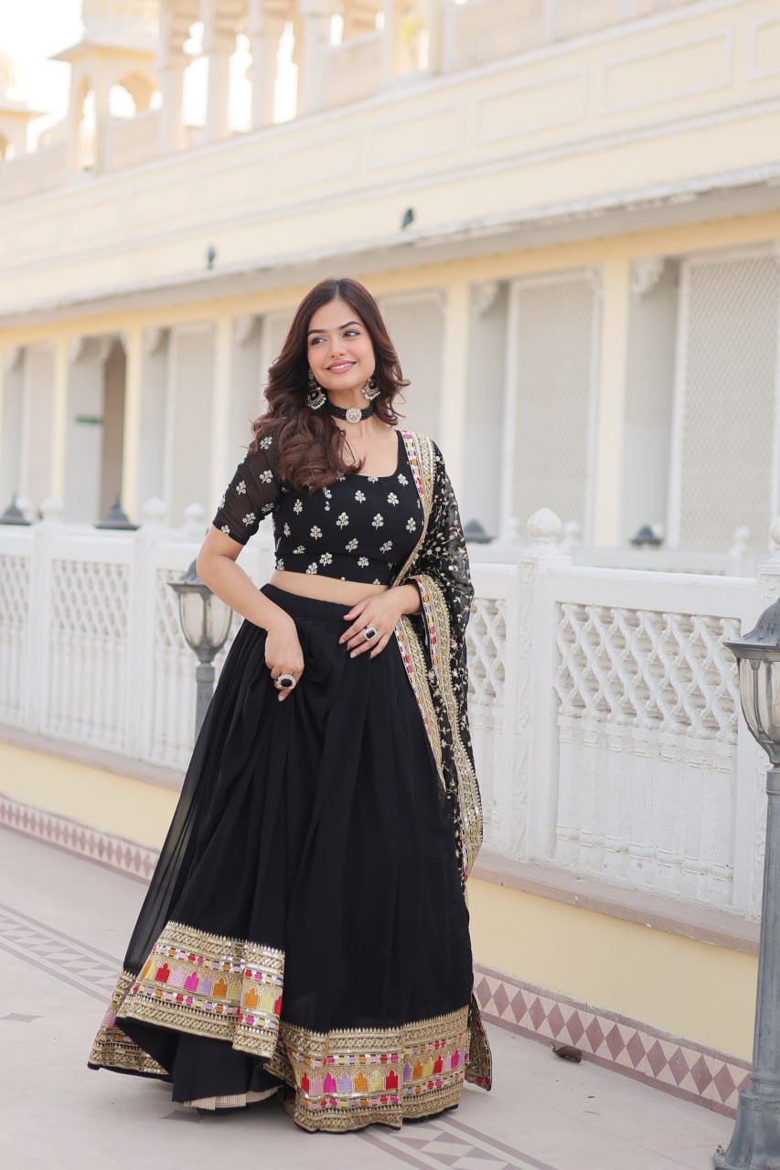 Sharada black georgette embroidered lehenga set