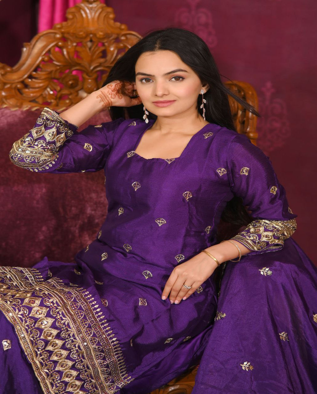 Svara Purple Chinon Embroidered Kurti Sharara Set