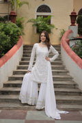 Lavya White Georgette Embroidered Kurti Sharara Set
