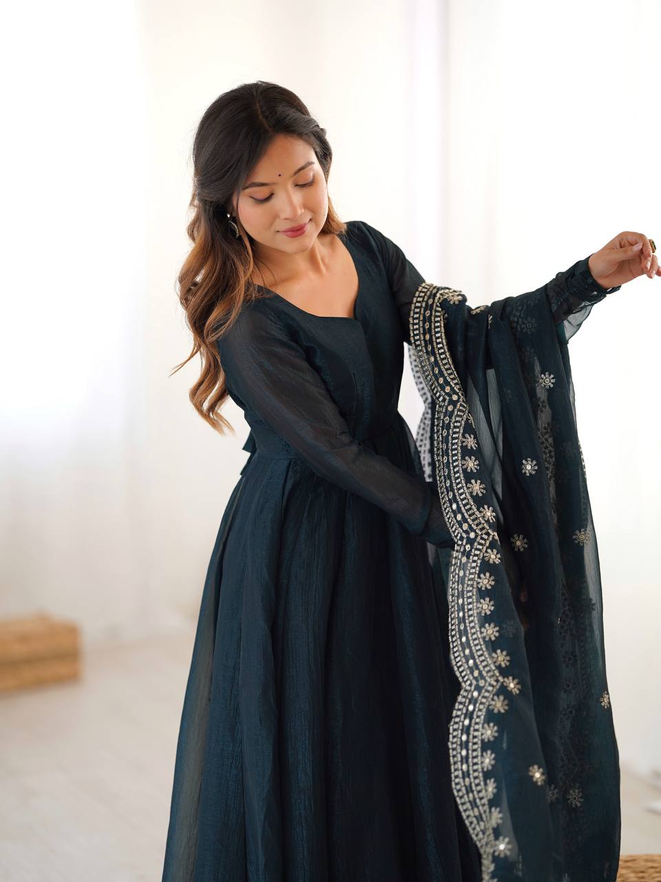 Tiya Fandy Silk Green Anarkali Suit