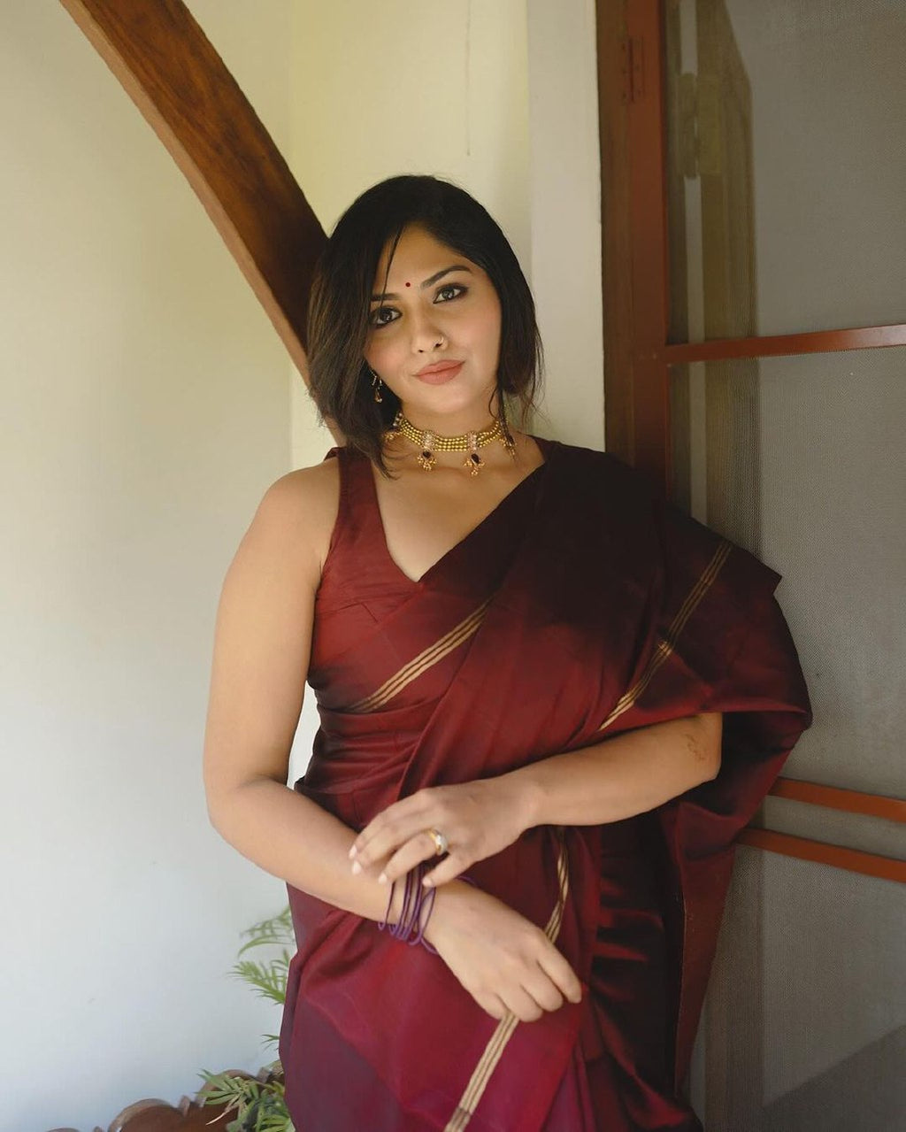 Niva Maroon Pure Banarasi Silk Saree