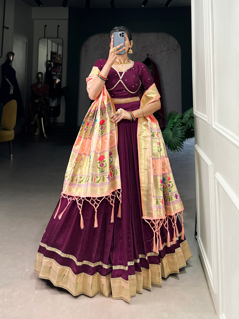 Ahalya Silk Purple Paithni Laced Lehenga Choli