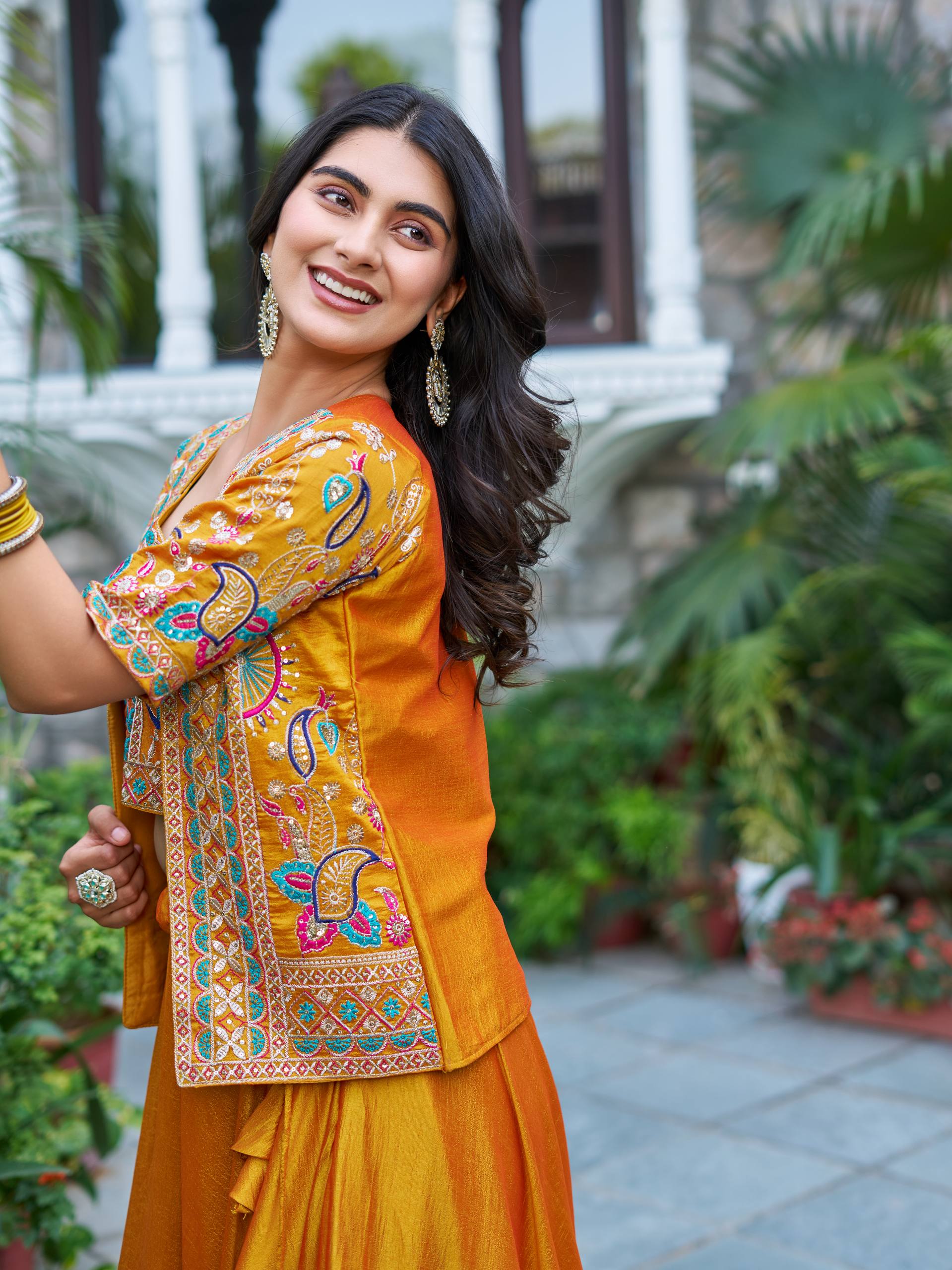 Devisha designer silk lehenga choli with embroidery koti set