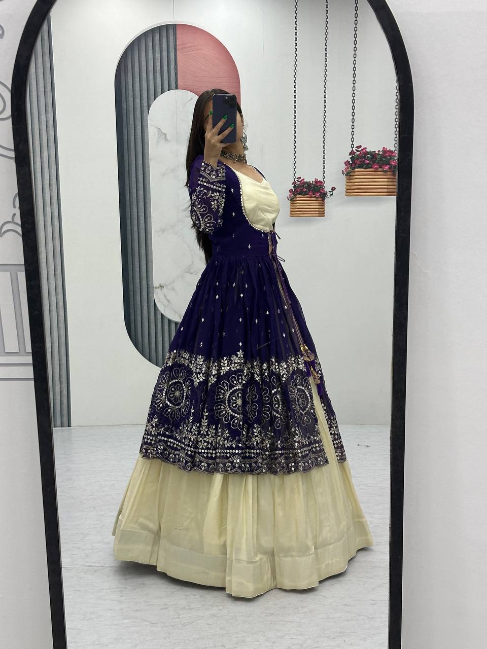 Tulika Navy Blue Color Cosmos Silk Heavy Thread and Sequence Work Lehenga Choli with Shrug