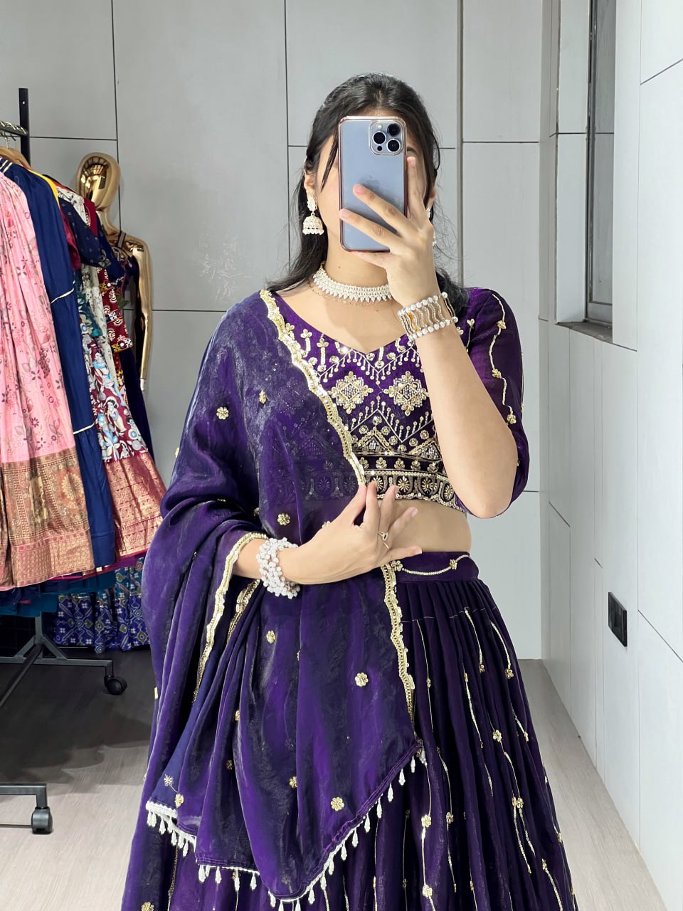 Purple Color Fendy Satin Beads Embroidered Lehenga Choli with Dupatta