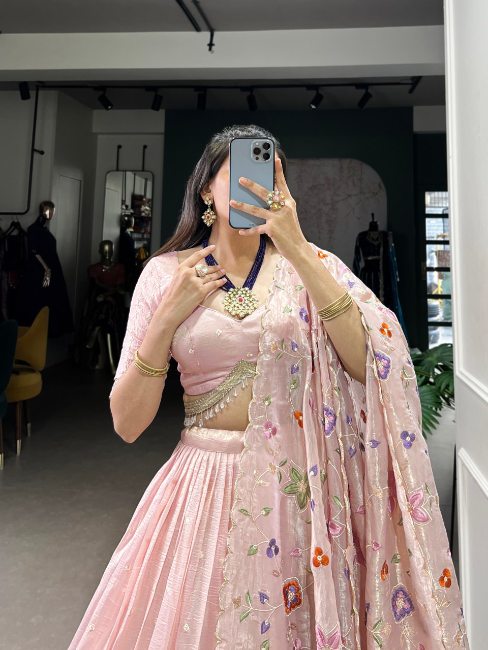 Sharvi pink gold crush embroidered lehenga set