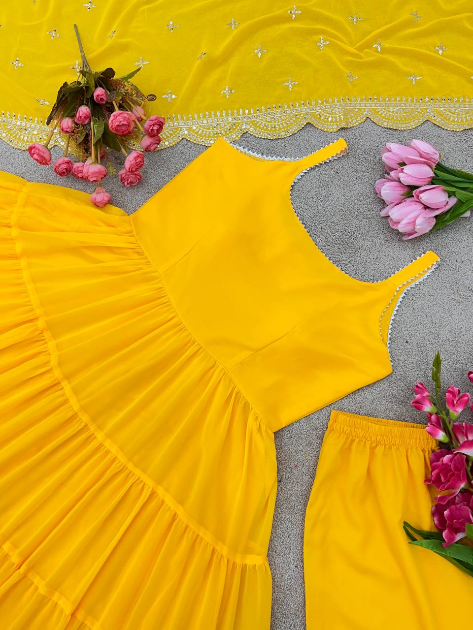 Devayani yellow georgette anarkali gown set