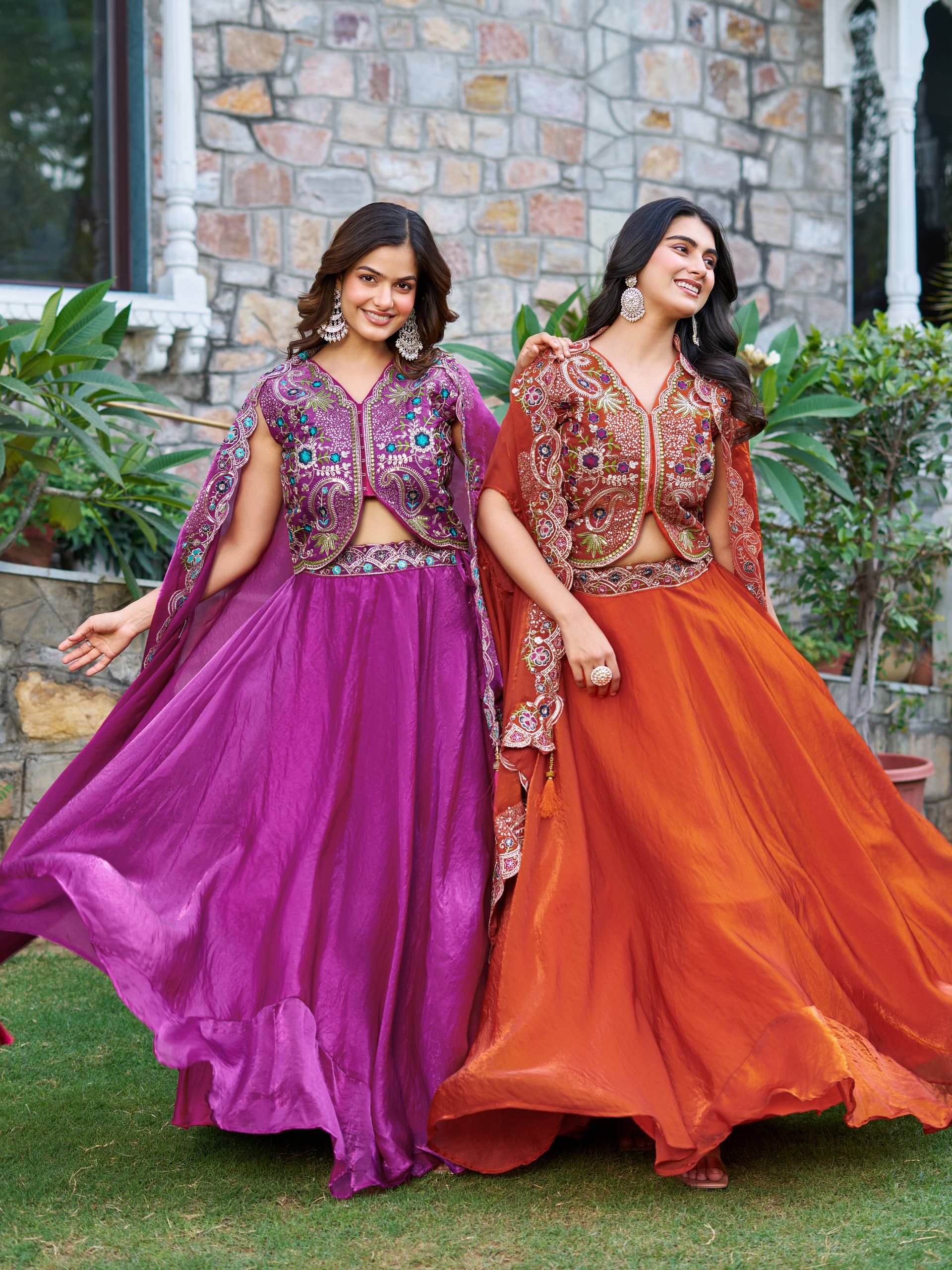 Orange festive wear Fendy silk lehenga choli with embroidery