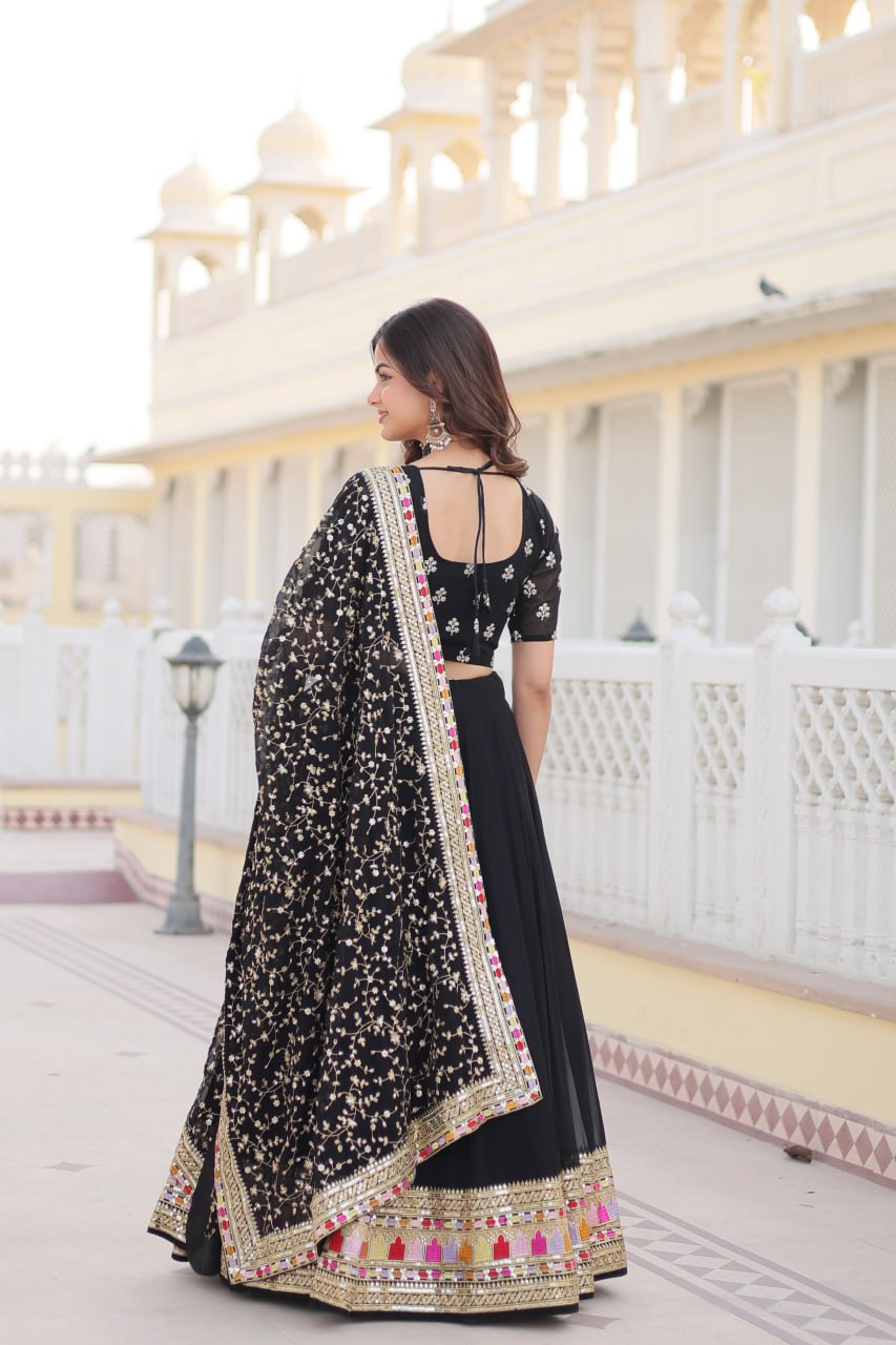 Sharada black georgette embroidered lehenga set