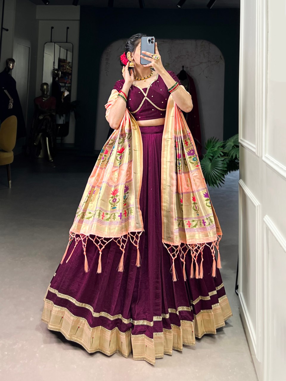 Ahalya Silk Purple Paithni Laced Lehenga Choli