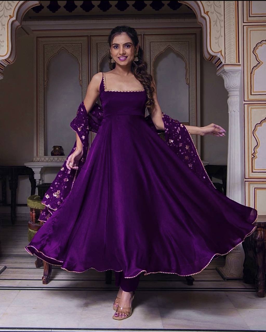 Manjula maroon anarkali gown suit set