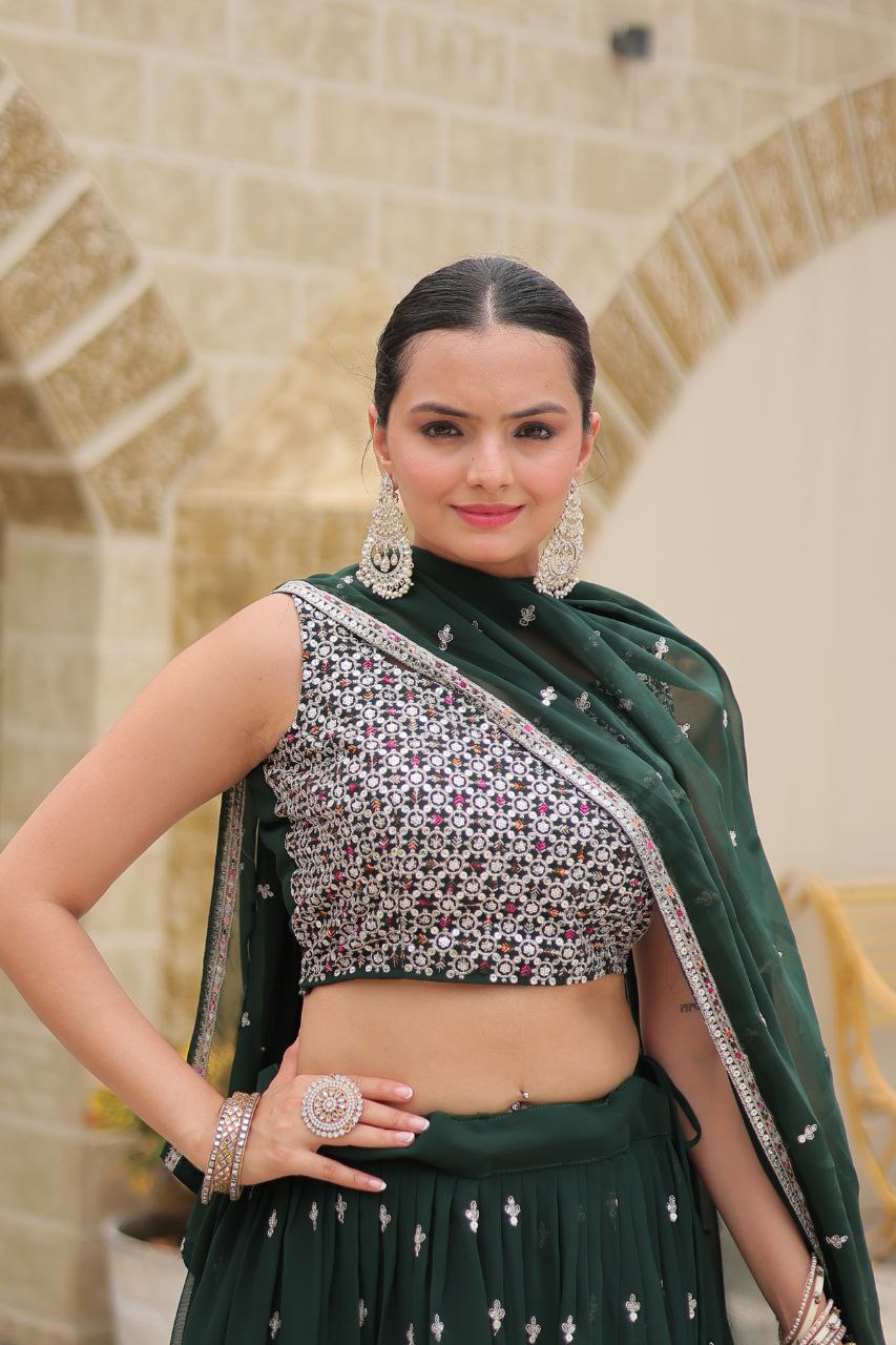 Avira Faux Georgette Embroidery Sequance Lehanga Set