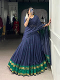 Navy Blue Chanderi Zari Weaving Work Half-Saree Lehenga