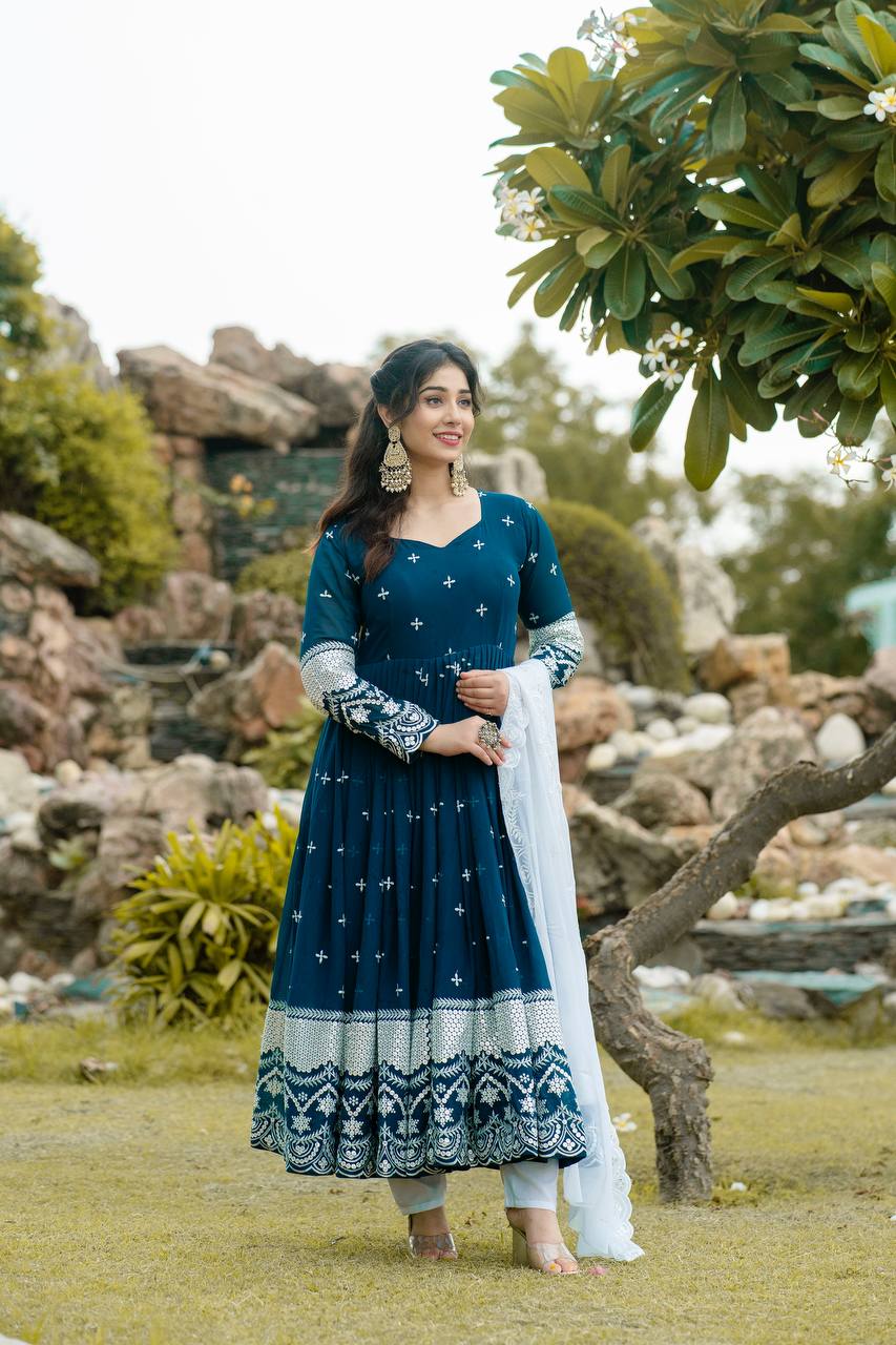 Nivriti Blue Georgette Embroidery Anarkali Suit Set