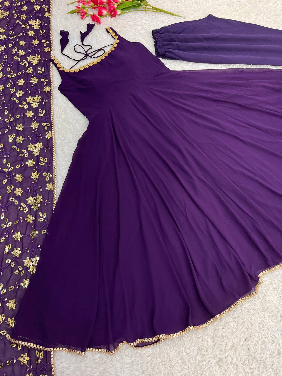 Manjula maroon anarkali gown suit set