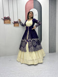 Tulika Navy Blue Color Cosmos Silk Heavy Thread and Sequence Work Lehenga Choli with Shrug