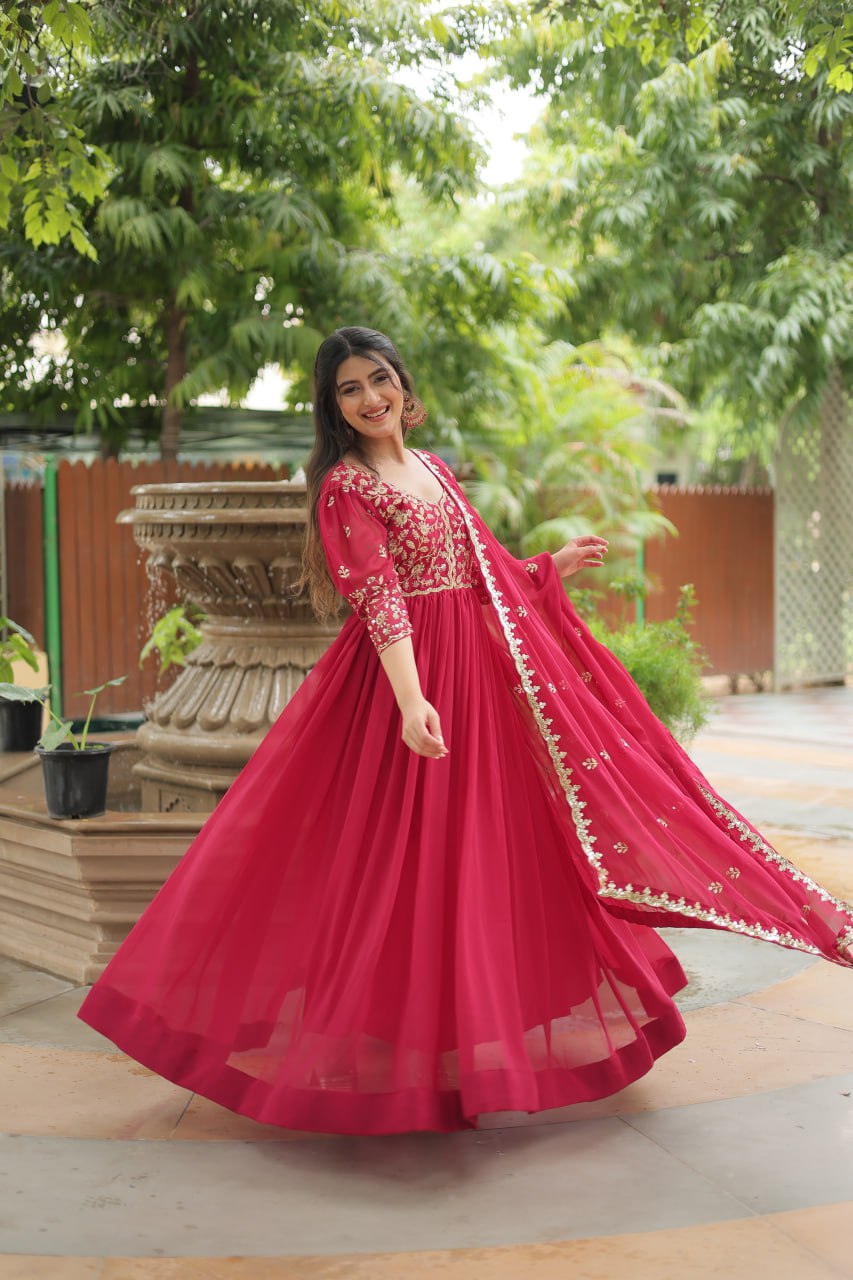 Jiyanshi Pink Embroidered Anarkali Gown Set