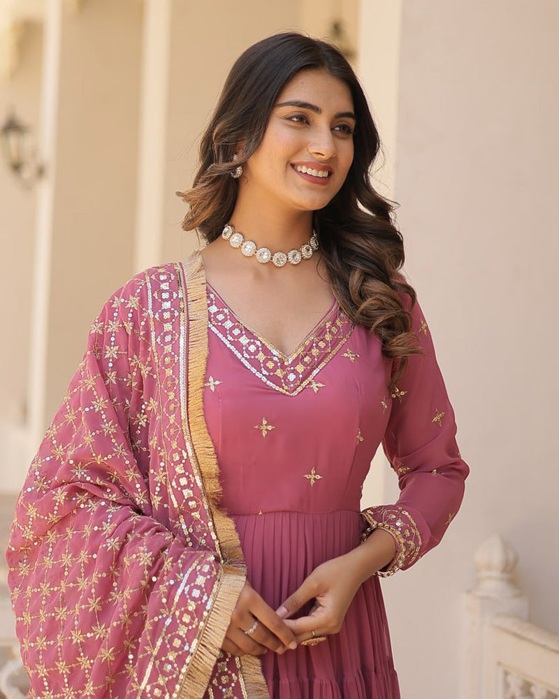 Ridhika onion pink georgette anarkali gown suit set