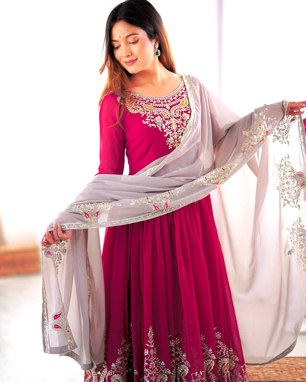 Tejvini Georgette Embroidered Pink Gown
