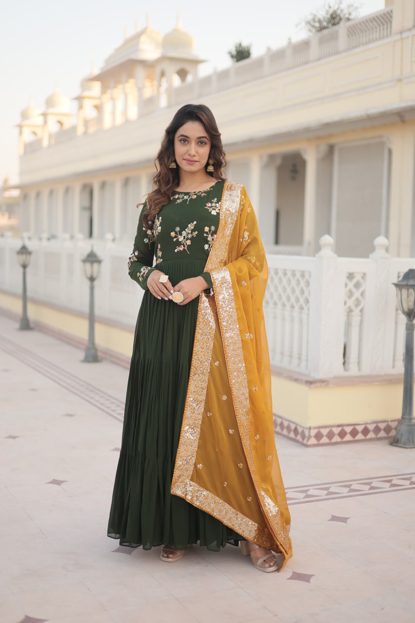 Satyabhama green georgette anarkali gown set