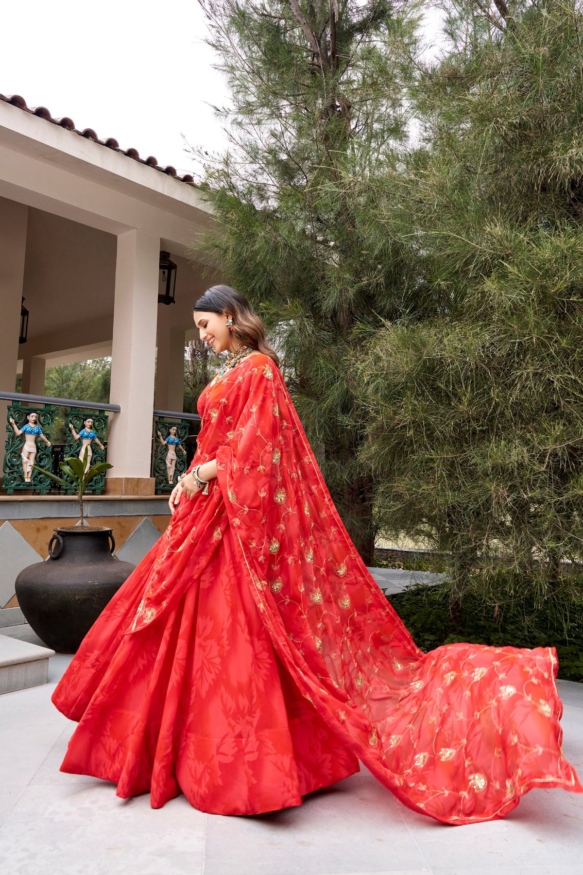 Trisha Red Georgette Sequins Embroidered Lehenga