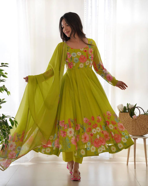 Green floral organza Darshika designer Anarkali suit