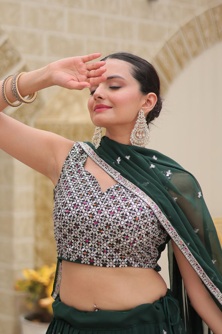 Avira Faux Georgette Embroidery Sequance Lehanga Set