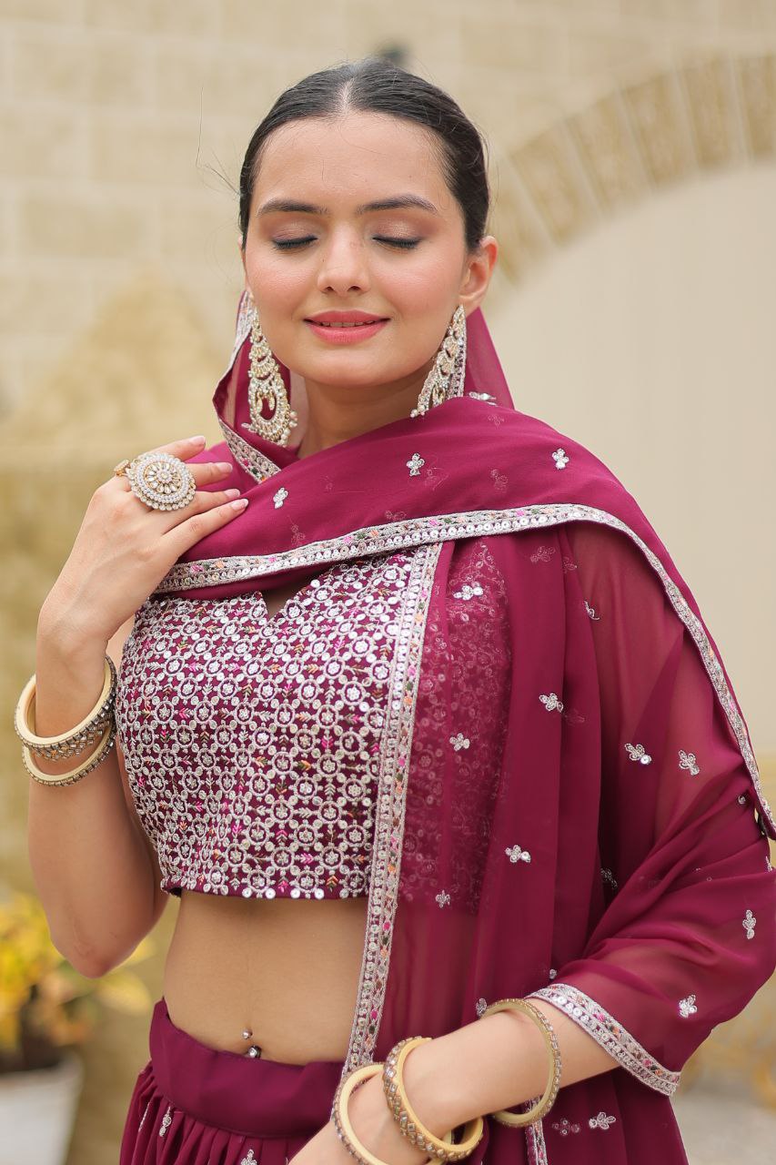 Avira Faux Georgette Embroidery Sequance Lehanga Set