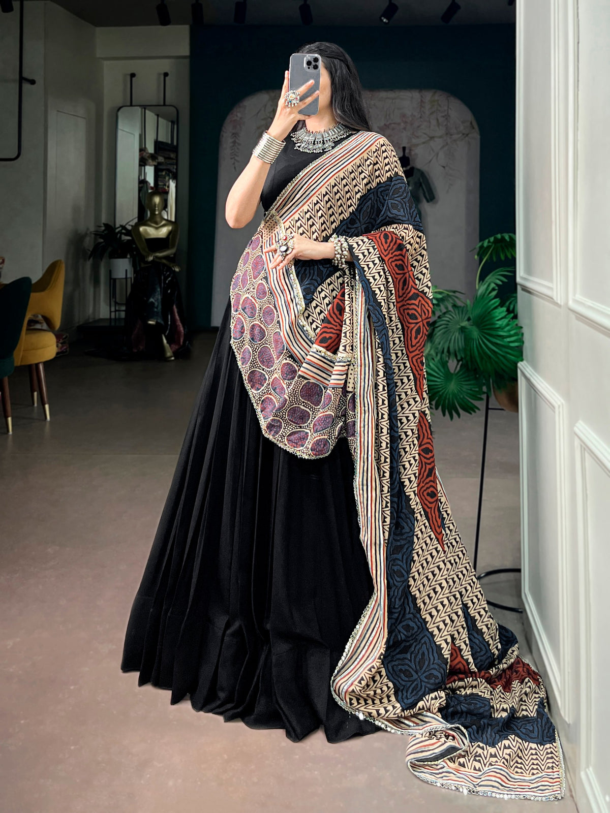 Nandini Black Reyon Mirror Lace Lehenga Choli